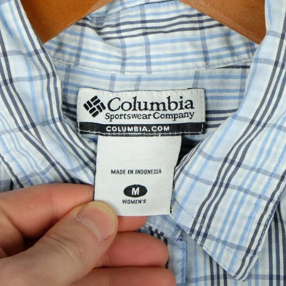 Columbia Womens Button Up Shirt Medium Blue Plaid Sleeveless Outdoor Classic - Picture 9 of 9